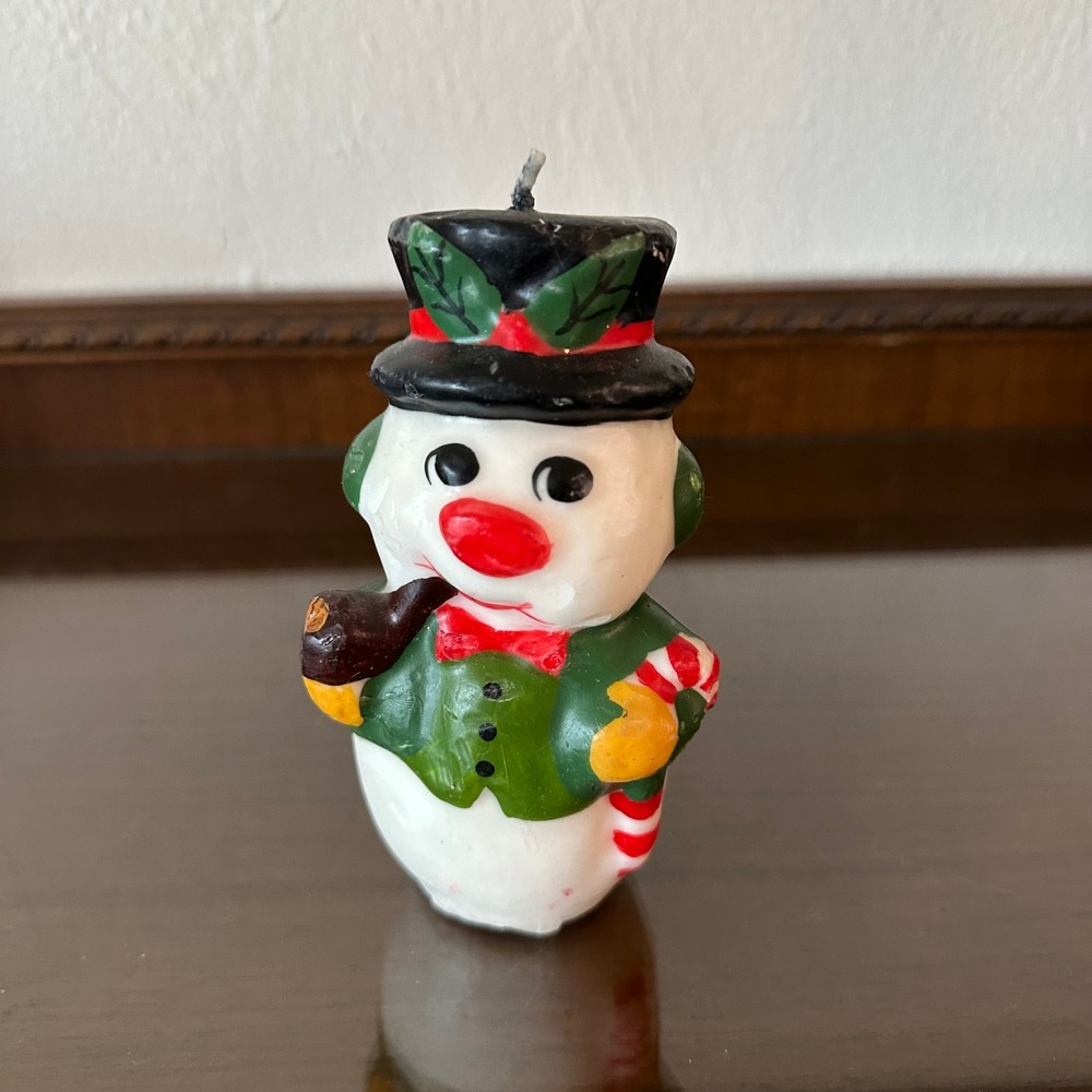 Vintage 1982 SNP Chicago Snowman Candle Christmas Holiday Decor Top Hat Pipe 4"